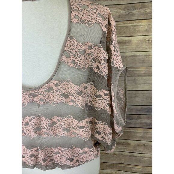 Free People XS Sheer Lace Top Balloon Style Gray - Picture 6 of 10
